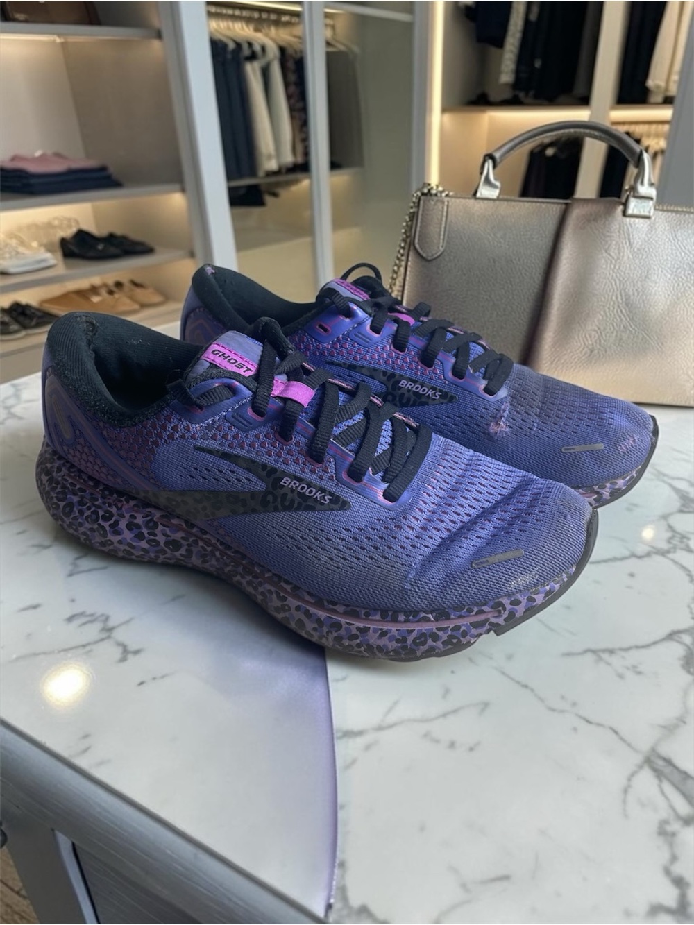 Brooks Ghost 14 Women's Size 9 Purple Cheetah Leopard Athletic Shoes